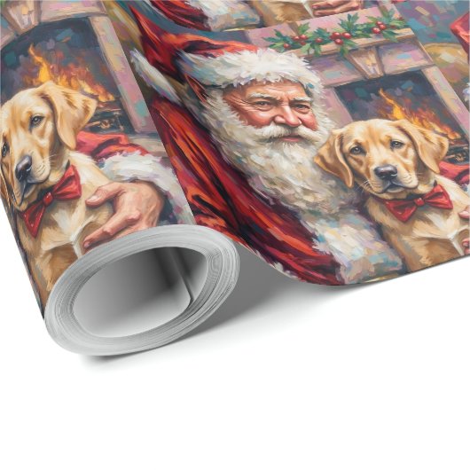 Santa Claus Holding Labrador Christmas Art Cadeaupapier (Rol Hoek)