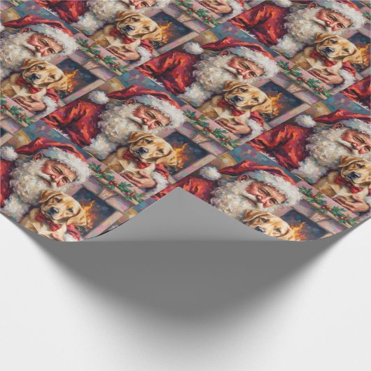 Santa Claus Holding Labrador Christmas Art Cadeaupapier (Hoek)