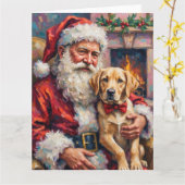 Santa Claus Holding Labrador Christmas Art Kaart (Gele Bloem)