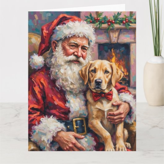 Santa Claus Holding Labrador Christmas Art Kaart (Voorkant)