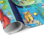 SANTA CLAUS HOLDING LANTERN, CHRISTMAS NIGHT OWLS CADEAUPAPIER (Rol Hoek)