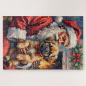 Santa Claus Holding Lhasa Apso Christmas Art Legpuzzel (Horizontaal)