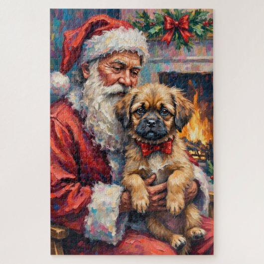 Santa Claus Holding Lhasa Apso Christmas Art Legpuzzel (Verticaal)