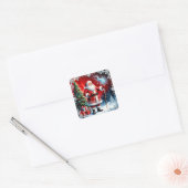 Santa Claus Holding Magic Staff Vierkante Sticker (Envelop)