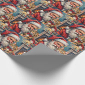 Santa Claus Holding Maine Coon Cat Christmas Art Cadeaupapier (Hoek)