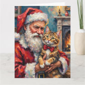 Santa Claus Holding Maine Coon Cat Christmas Art Kaart (Voorkant)