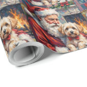 Santa Claus Holding Maltese Christmas Art Cadeaupapier (Rol Hoek)
