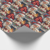 Santa Claus Holding Maltese Christmas Art Cadeaupapier (Hoek)
