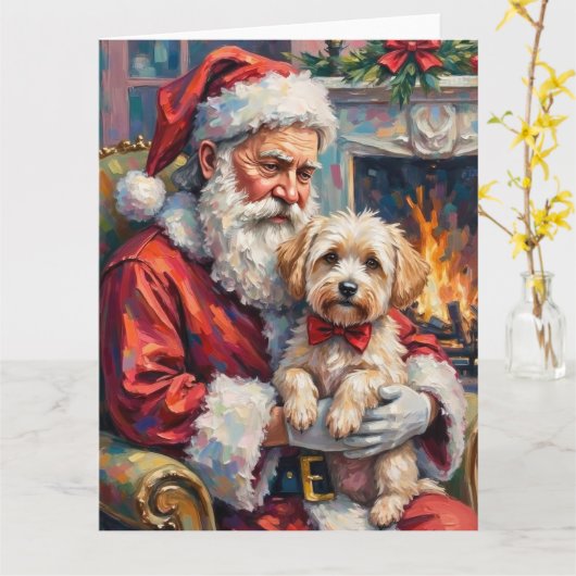 Santa Claus Holding Maltese Christmas Art Kaart (Gele Bloem)