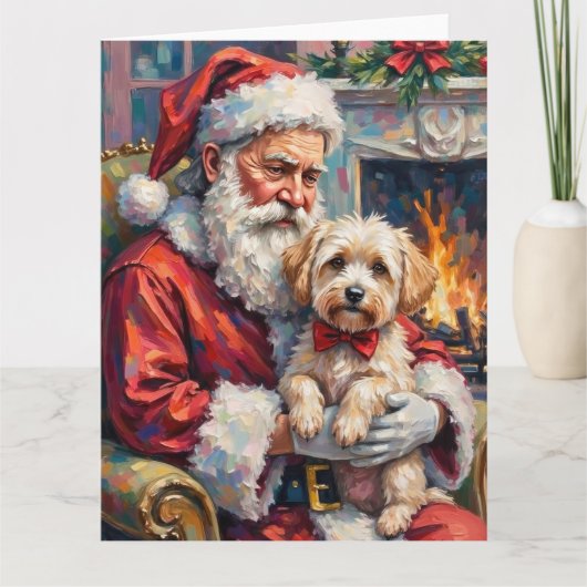 Santa Claus Holding Maltese Christmas Art Kaart (Voorkant)