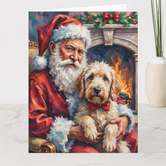 Santa Claus Holding Old English Sheepdog Christmas Kaart (Voorkant)