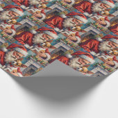 Santa Claus Holding Papillon Christmas Art Cadeaupapier (Hoek)