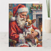 Santa Claus Holding Papillon Christmas Art Kaart (Voorkant)