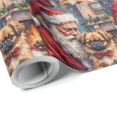 Santa Claus Holding Pekingese Christmas Art Cadeaupapier (Rol Hoek)
