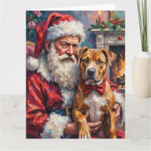 Santa Claus Holding Pitbull Christmas Art Kaart (Voorkant)