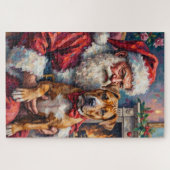 Santa Claus Holding Pitbull Christmas Art Legpuzzel (Horizontaal)