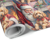 Santa Claus Holding Poodle Christmas Art Cadeaupapier (Rol Hoek)