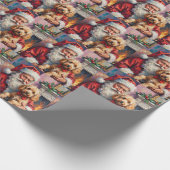 Santa Claus Holding Poodle Christmas Art Cadeaupapier (Hoek)