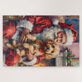 Santa Claus Holding Poodle Christmas Art Legpuzzel (Horizontaal)
