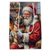 Santa Claus Holding Pug Christmas Art Medium Cadeauzakje (Achterkant)