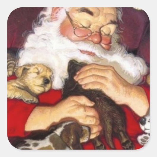  Santa Claus Holding Puppies Vierkante Sticker (Voorkant)