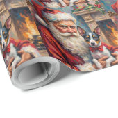 Santa Claus Holding Rat Terrier Christmas Art Cadeaupapier (Rol Hoek)