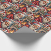 Santa Claus Holding Rat Terrier Christmas Art Cadeaupapier (Hoek)