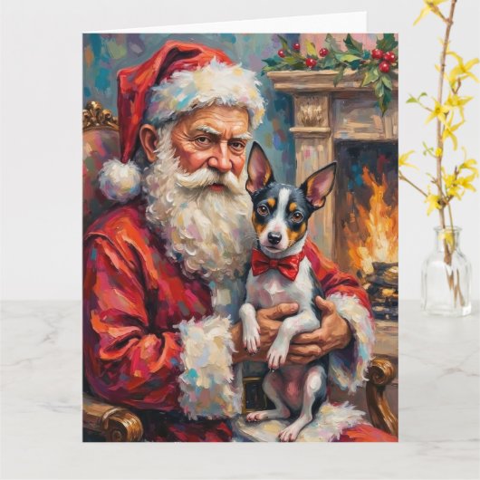 Santa Claus Holding Rat Terrier Christmas Art Kaart (Gele Bloem)