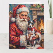 Santa Claus Holding Rat Terrier Christmas Art Kaart (Voorkant)