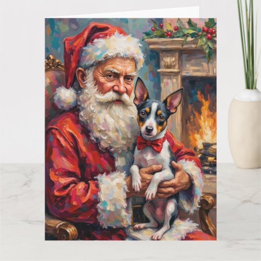 Santa Claus Holding Rat Terrier Christmas Art Kaart (Voorkant)