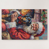 Santa Claus Holding Rottweiler Christmas Art Legpuzzel (Horizontaal)