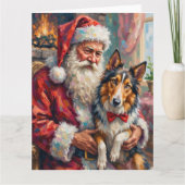 Santa Claus Holding Rough Collie Christmas Art Kaart (Voorkant)