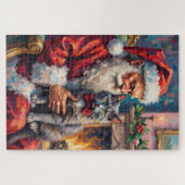 Santa Claus Holding Russian Blue Cat Christmas Art Legpuzzel (Horizontaal)