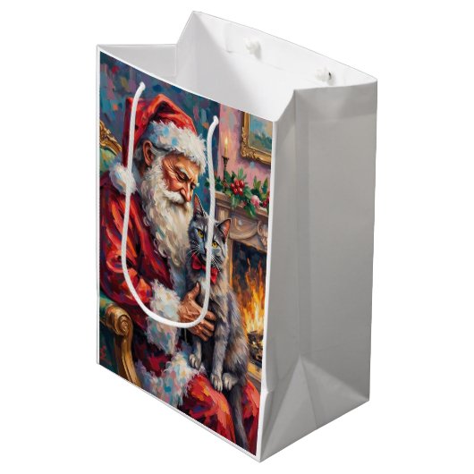Santa Claus Holding Russian Blue Cat Christmas Art Medium Cadeauzakje (Voorkant Gekanteld)