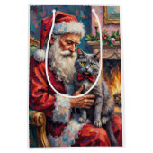 Santa Claus Holding Russian Blue Cat Christmas Art Medium Cadeauzakje (Voorkant)