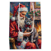 Santa Claus Holding Russian Blue Cat Christmas Art Medium Cadeauzakje (Achterkant)
