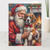 Santa Claus Holding Saint Bernard Christmas Art Kaart (Voorkant)