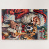 Santa Claus Holding Saint Bernard Christmas Art Legpuzzel (Horizontaal)