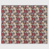 Santa Claus Holding Samoyed Christmas Art Cadeaupapier (Vlak)