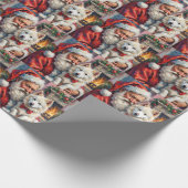 Santa Claus Holding Samoyed Christmas Art Cadeaupapier (Hoek)