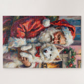 Santa Claus Holding Samoyed Christmas Art Legpuzzel (Horizontaal)