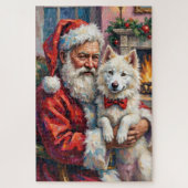 Santa Claus Holding Samoyed Christmas Art Legpuzzel (Verticaal)