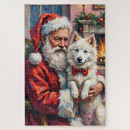 Santa Claus Holding Samoyed Christmas Art Legpuzzel (Verticaal)