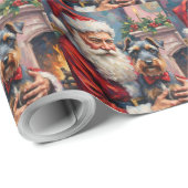 Santa Claus Holding Schnauzer Christmas Art Cadeaupapier (Rol Hoek)