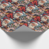Santa Claus Holding Schnauzer Christmas Art Cadeaupapier (Hoek)