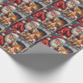 Santa Claus Holding Shar Pei Christmas Art Cadeaupapier (Hoek)