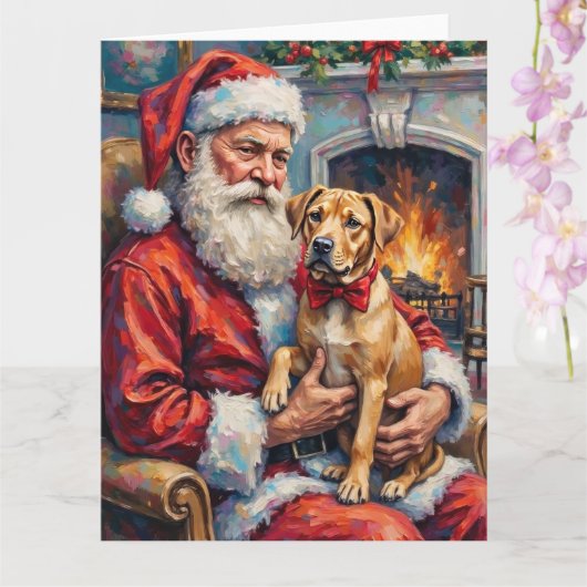 Santa Claus Holding Shar Pei Christmas Art Kaart (Orchidee)