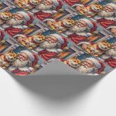 Santa Claus Holding Shiba Inu Christmas Art Cadeaupapier (Hoek)