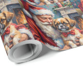 Santa Claus Holding Shih Tzu Christmas Art Cadeaupapier (Rol Hoek)