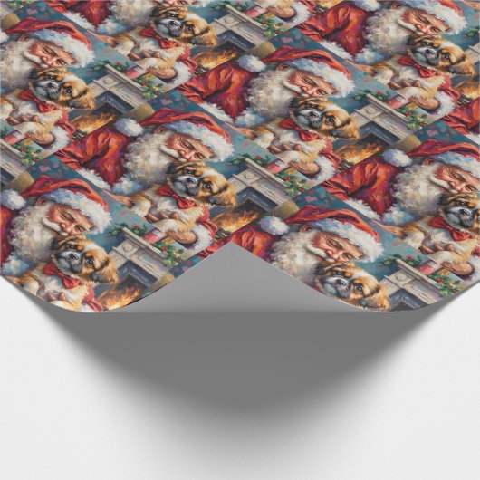 Santa Claus Holding Shih Tzu Christmas Art Cadeaupapier (Hoek)